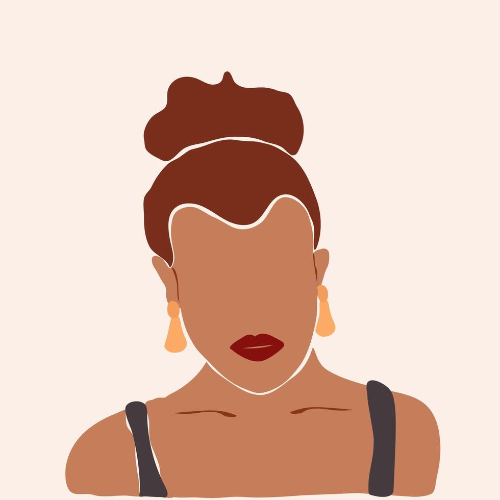 Faceless abstract boho international woman hand drawn portrait vector
