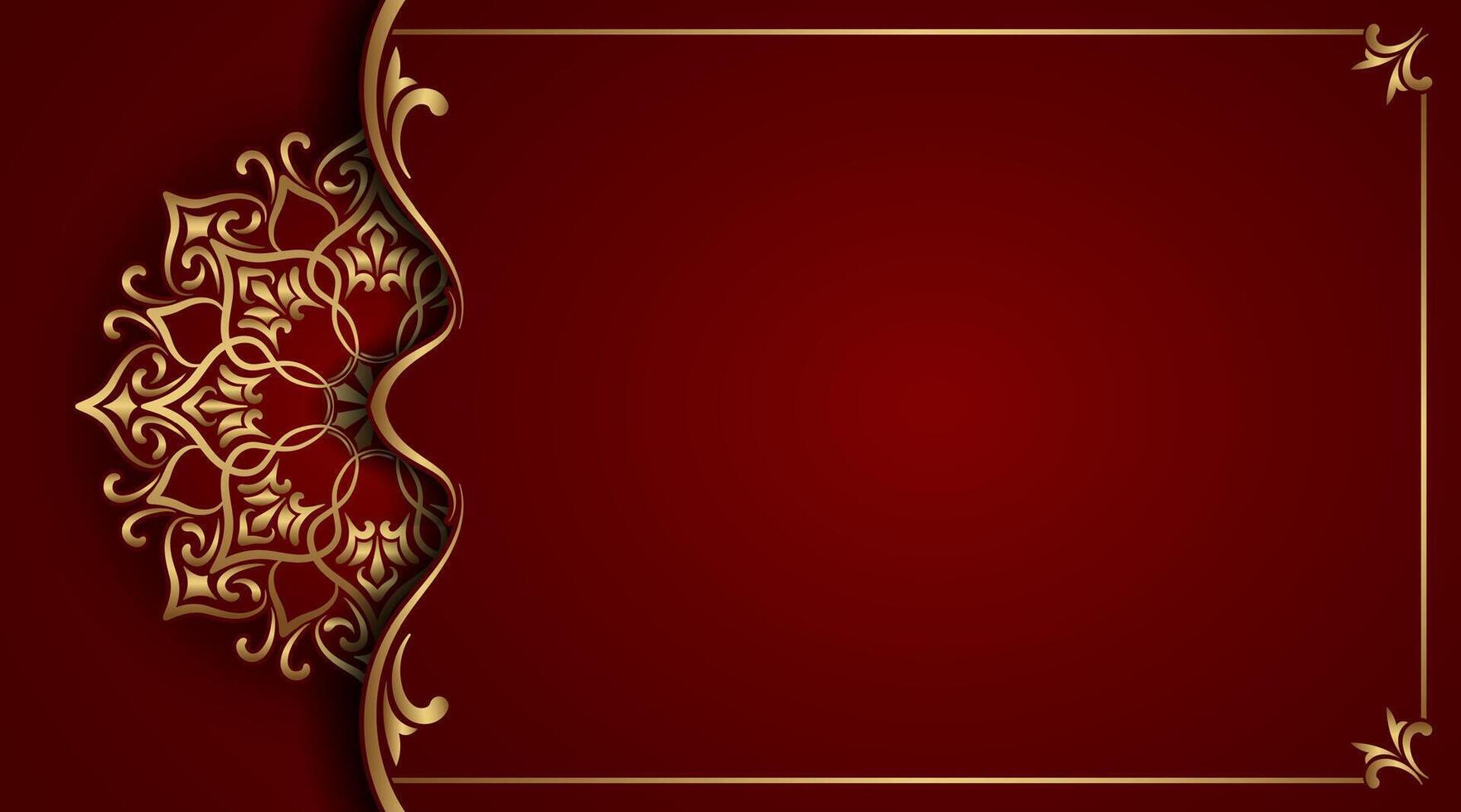 luxury red background with golden mandala ornament vector