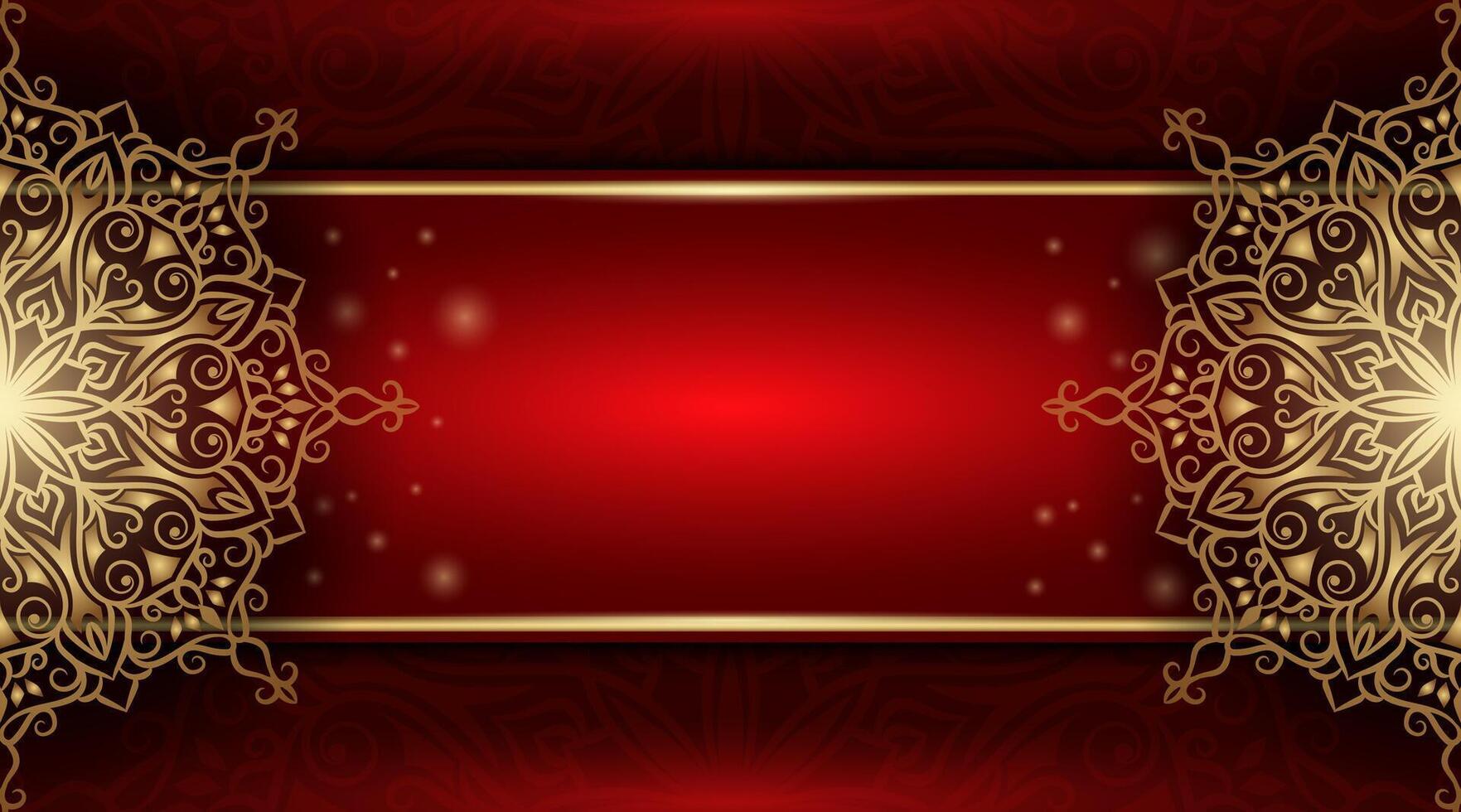 luxury red background with golden mandala ornament vector
