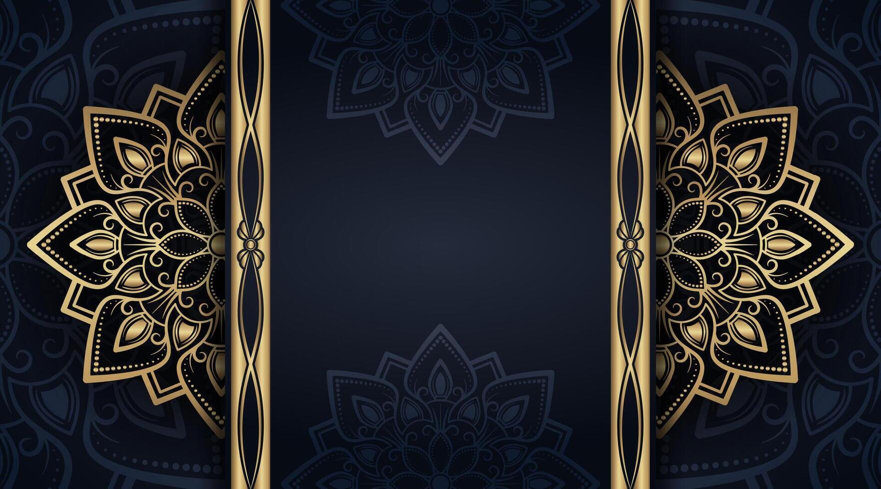 Black background with golden mandala ornament vector