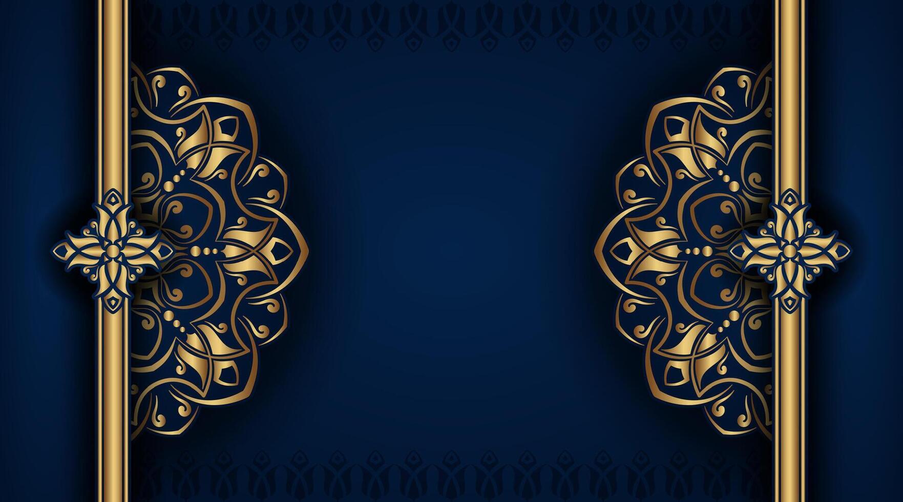Dark blue ornamental background, with gold mandala decoration vector