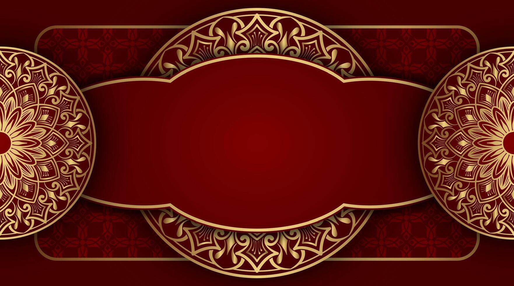 luxury red background with golden mandala ornament vector