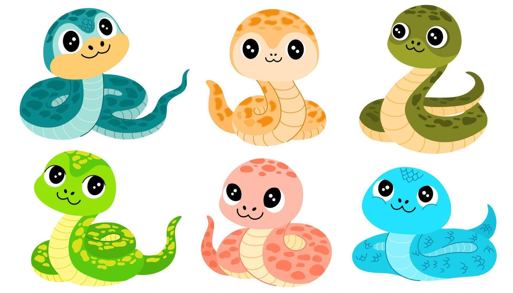 Cute Cartoon Snakes Collection. Happy funny serpent with spots on skin ...