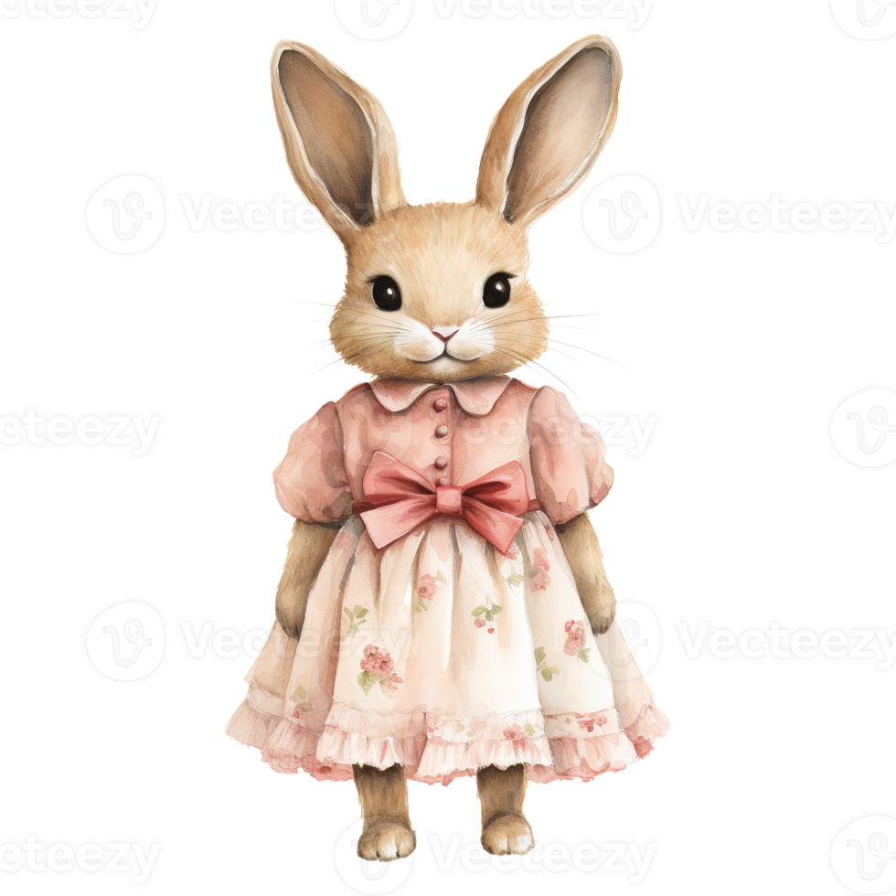 Easter Bunnies in Pink Dresses png