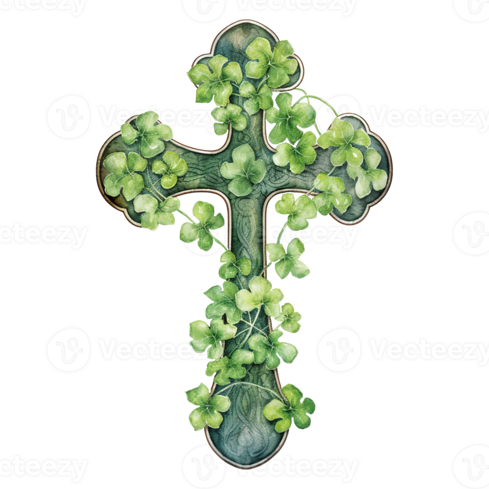 Decorative Celtic Cross with Shamrock png