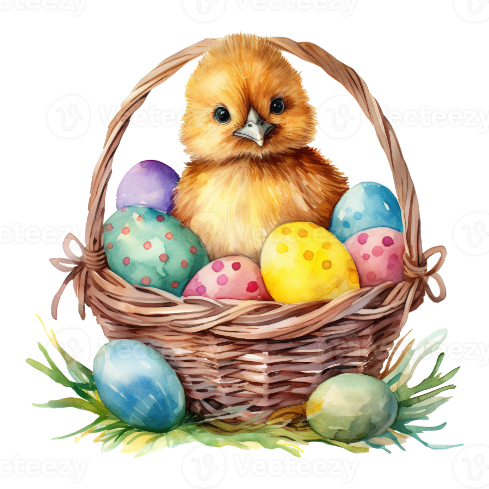Adorable Chicks in a Springtime Easter Basket png