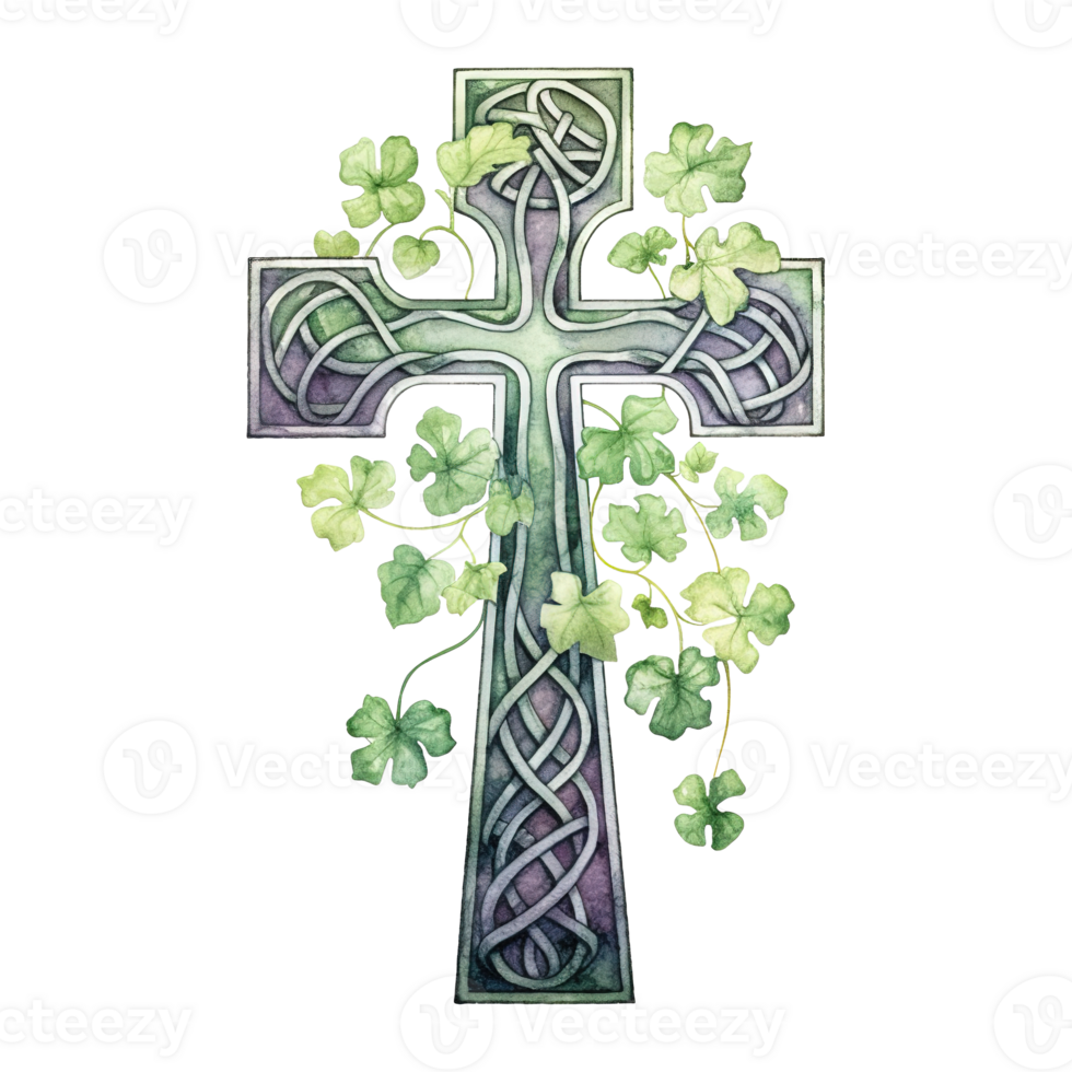 Decorative Celtic Cross with Shamrock png