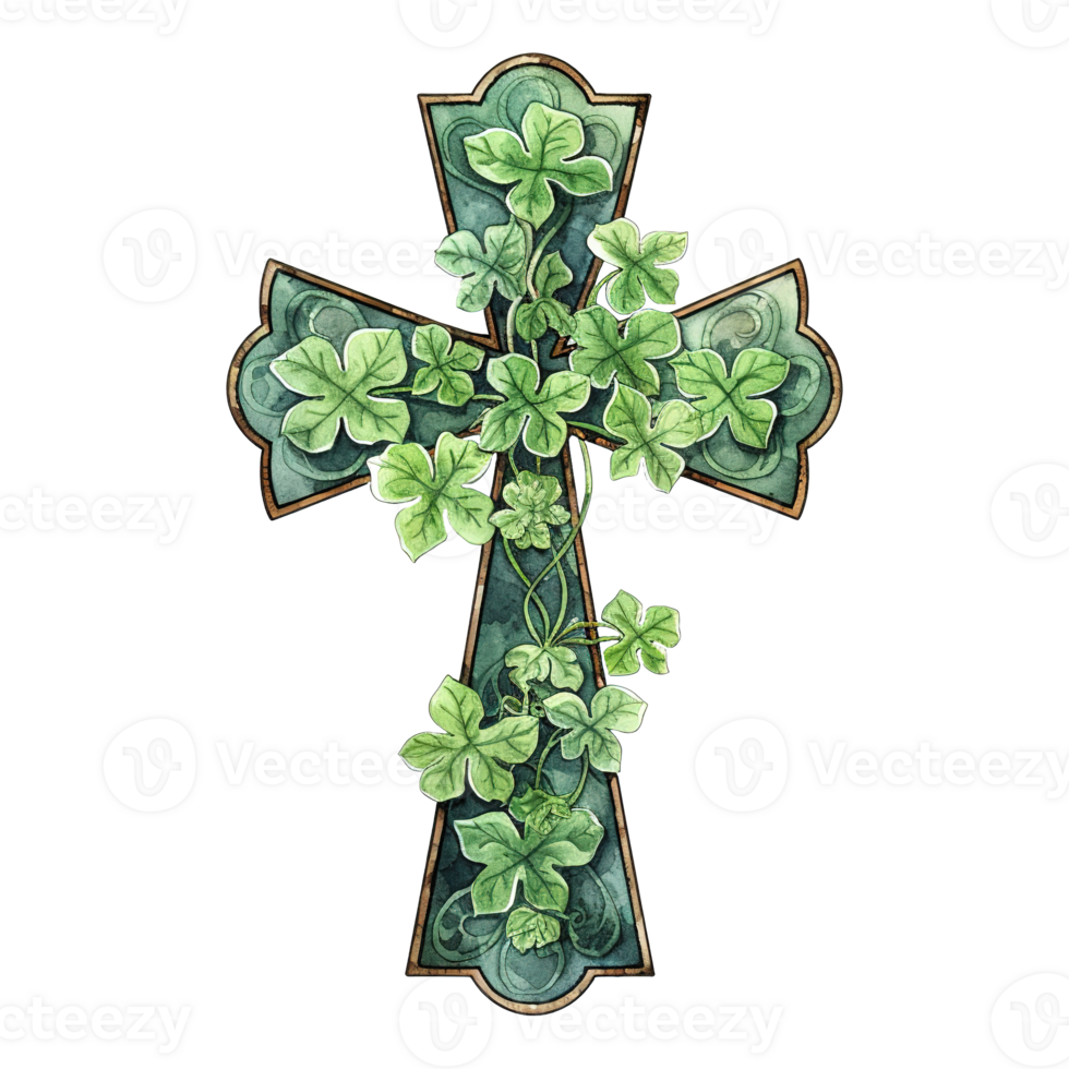Decorative Celtic Cross with Shamrock png