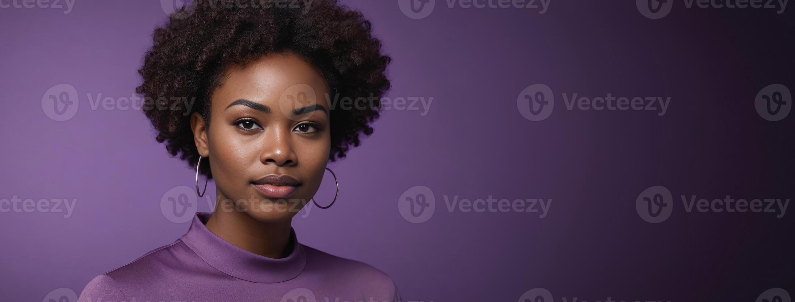 Attorney African American 2530 Years Woman Isolated On A Purple Background With Copy Space. photo