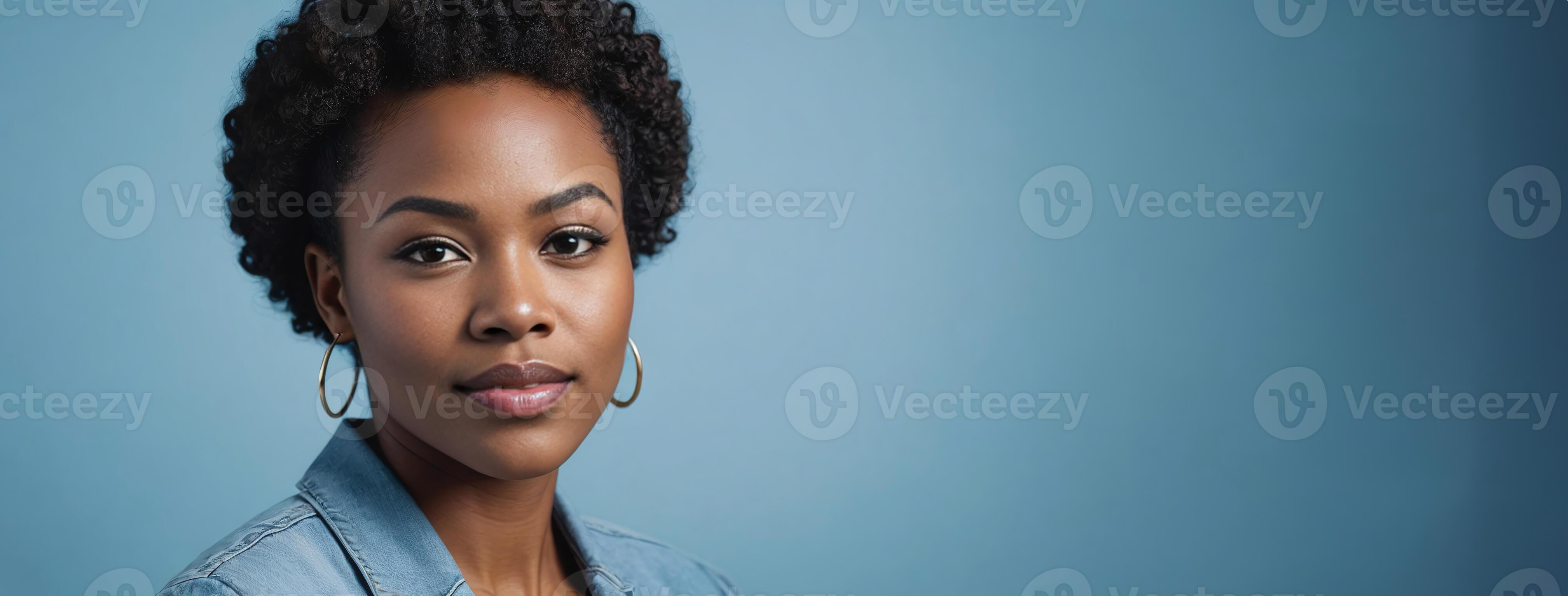 African American 2025 Woman Isolated On A Light Blue Background With African American 2025 Woman Isolated On A Light Blue Background With Copy Space Photo