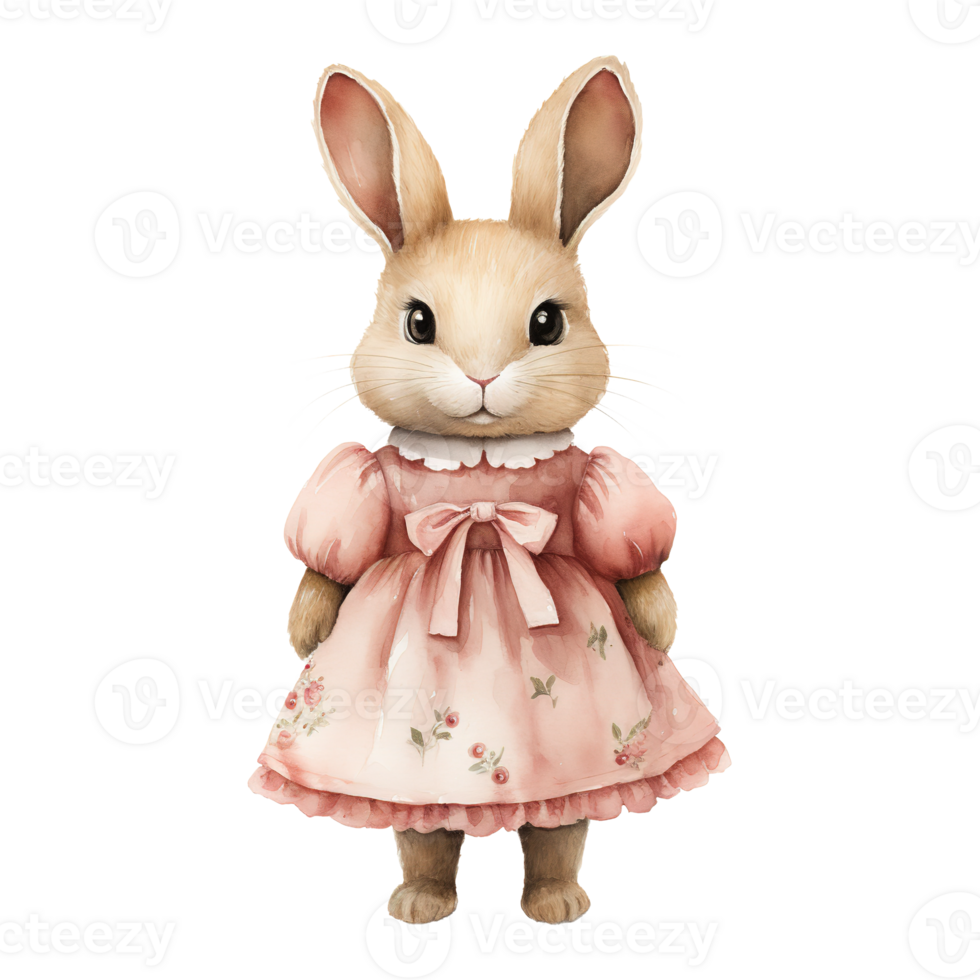 Easter Bunnies in Pink Dresses png