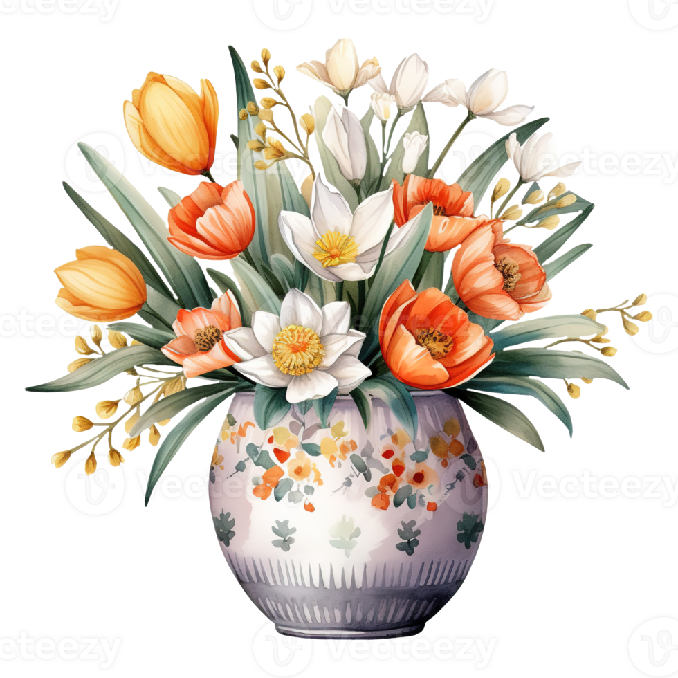 Colorful Tulips in a Classic Vase png