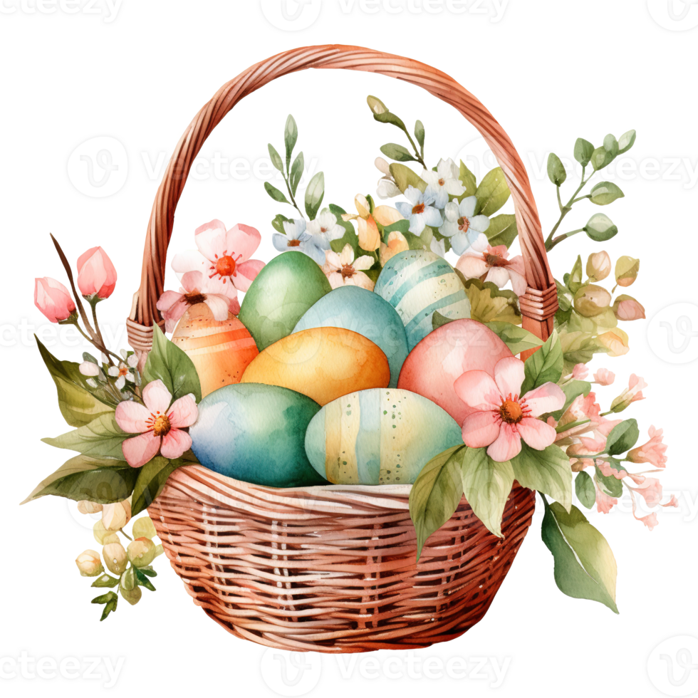 Colorful Easter Baskets Overflowing with Vibrant Eggs png