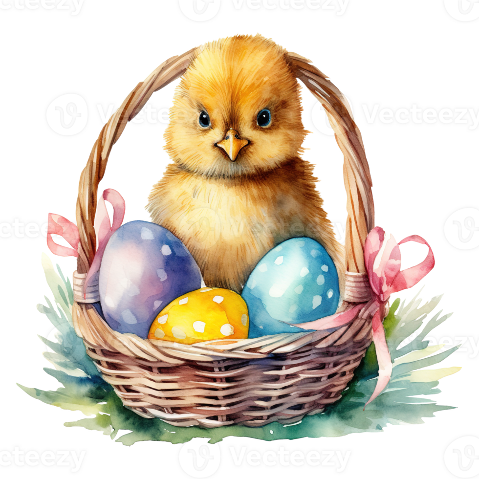 Adorable Chicks in a Springtime Easter Basket png