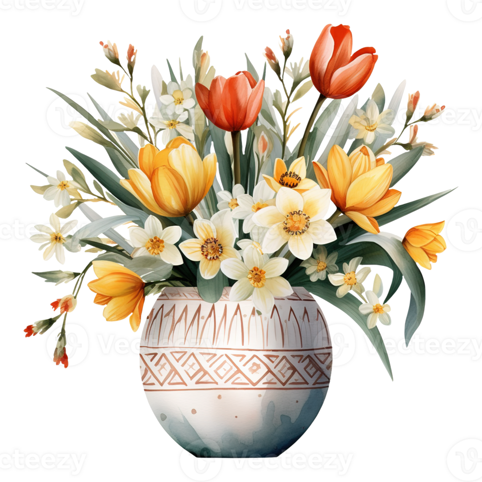 Colorful Tulips in a Classic Vase png