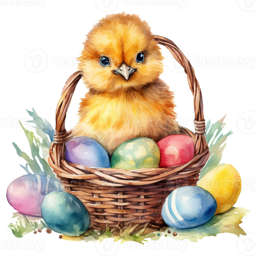 Adorable Chicks in a Springtime Easter Basket png