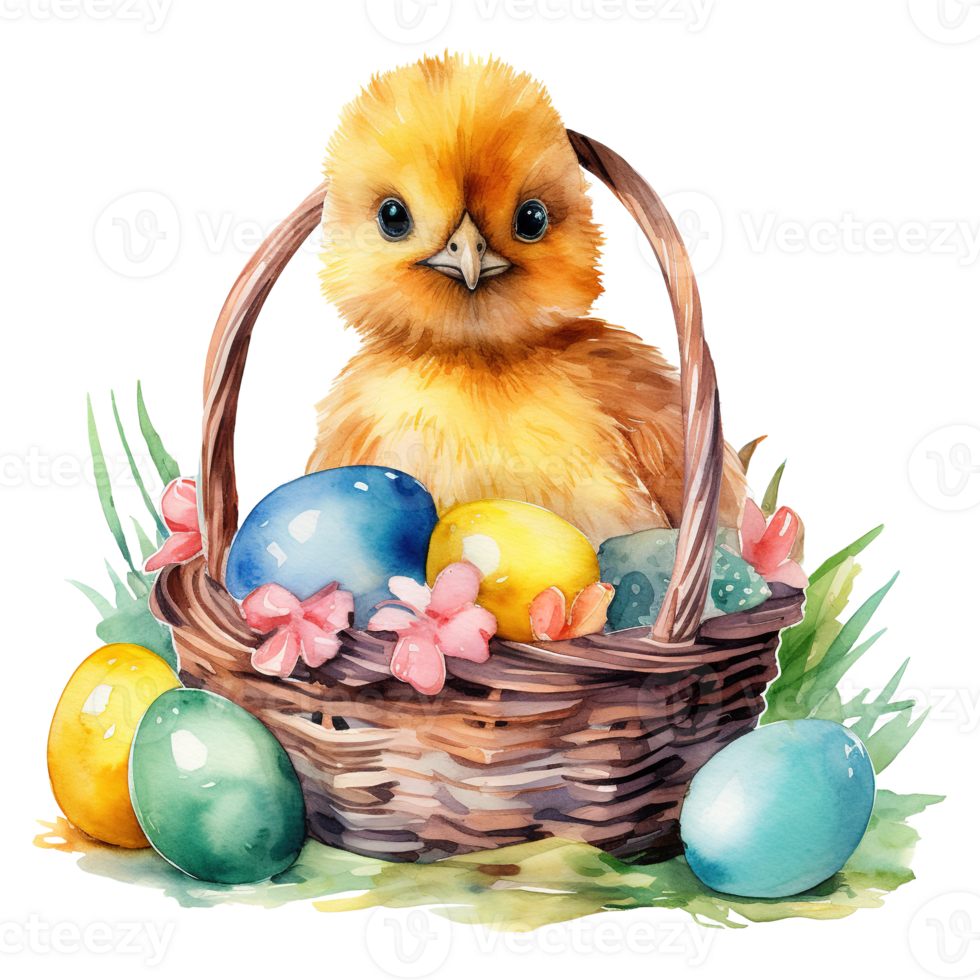 Adorable Chicks in a Springtime Easter Basket png
