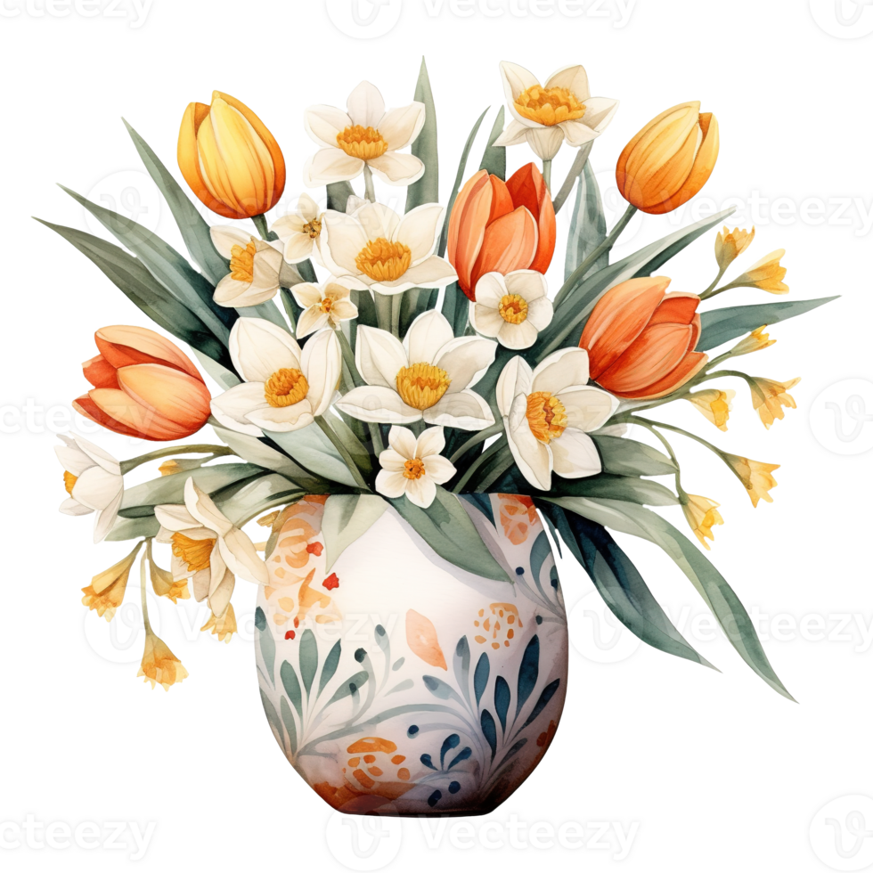 Colorful Tulips in a Classic Vase png
