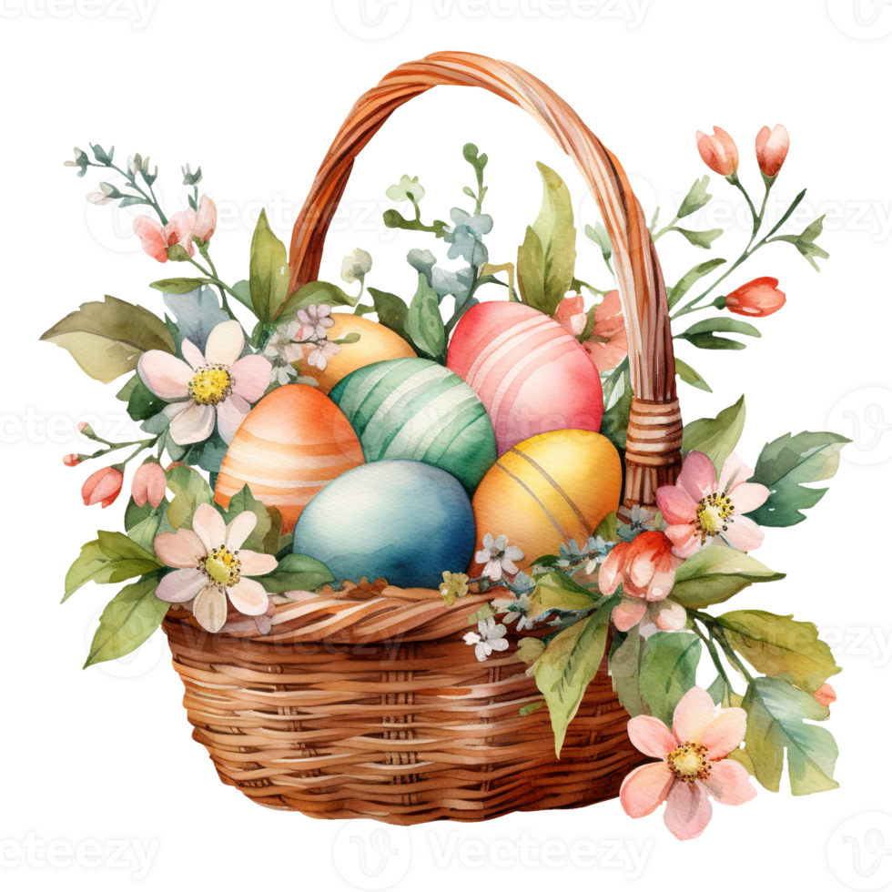 Colorful Easter Baskets Overflowing with Vibrant Eggs png