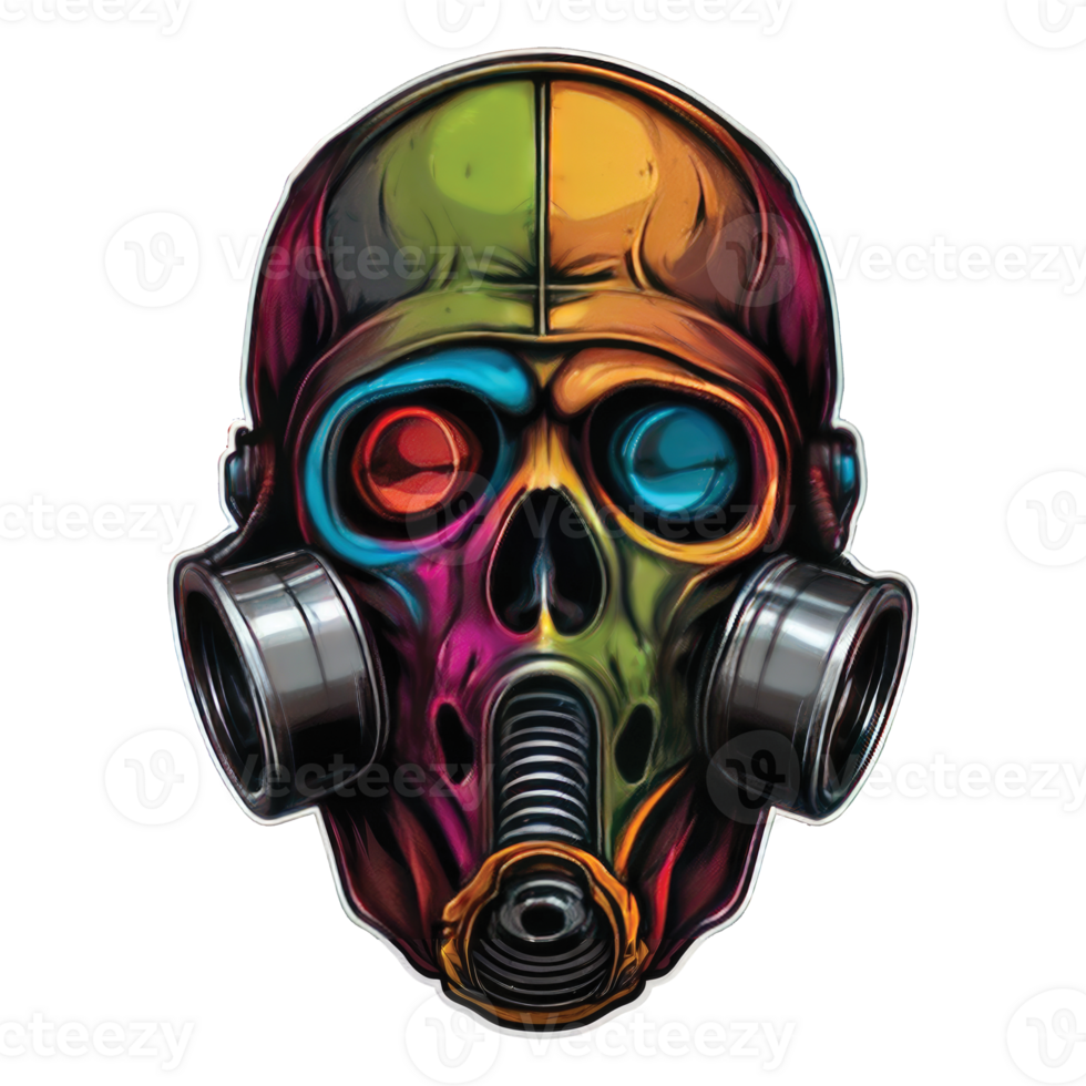 A skull wearing a gas mask and goggles png