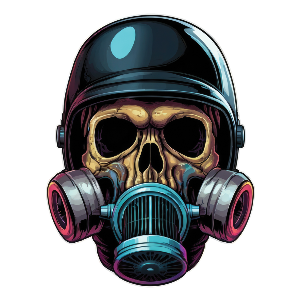 A skull wearing a gas mask and goggles png