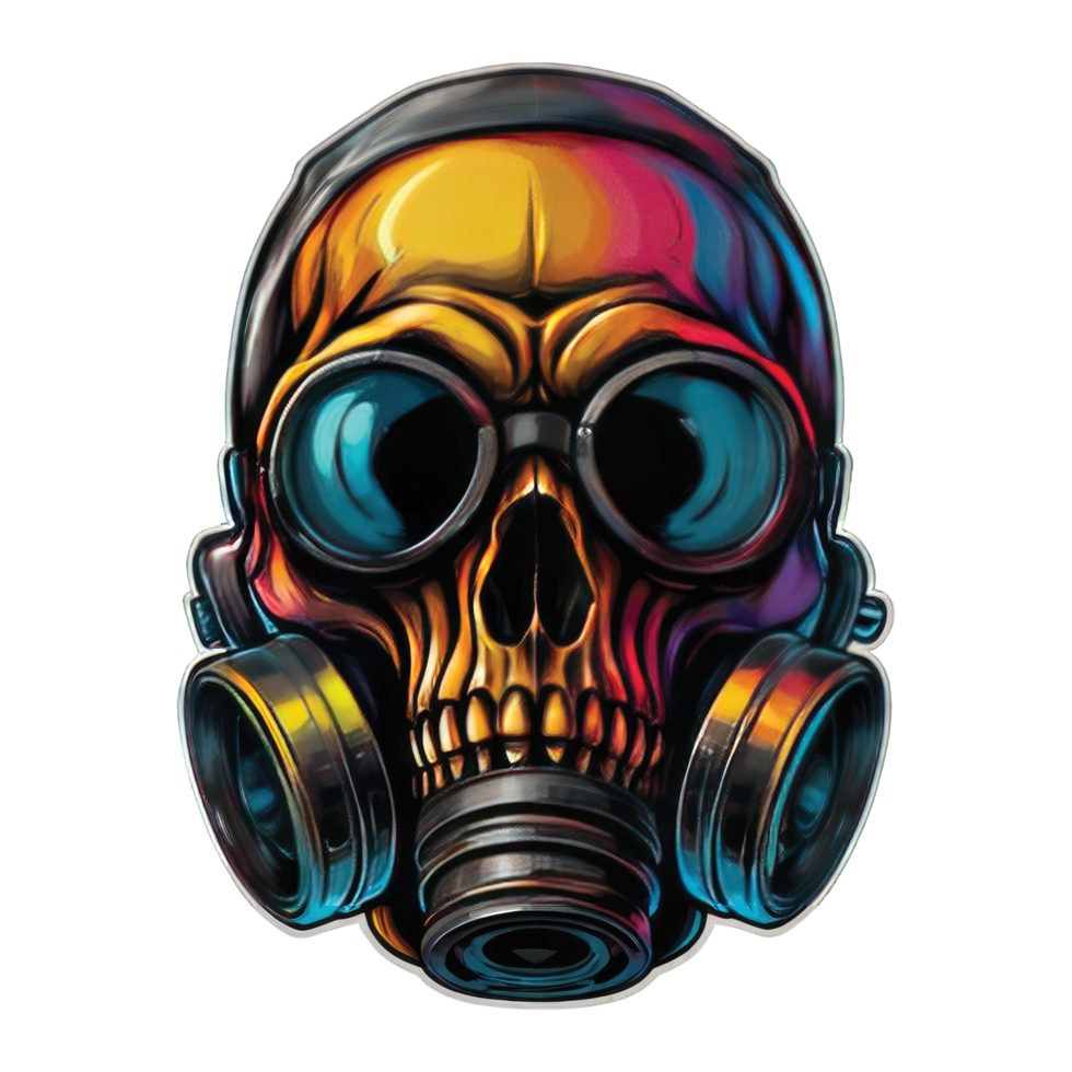 A skull wearing a gas mask and goggles png