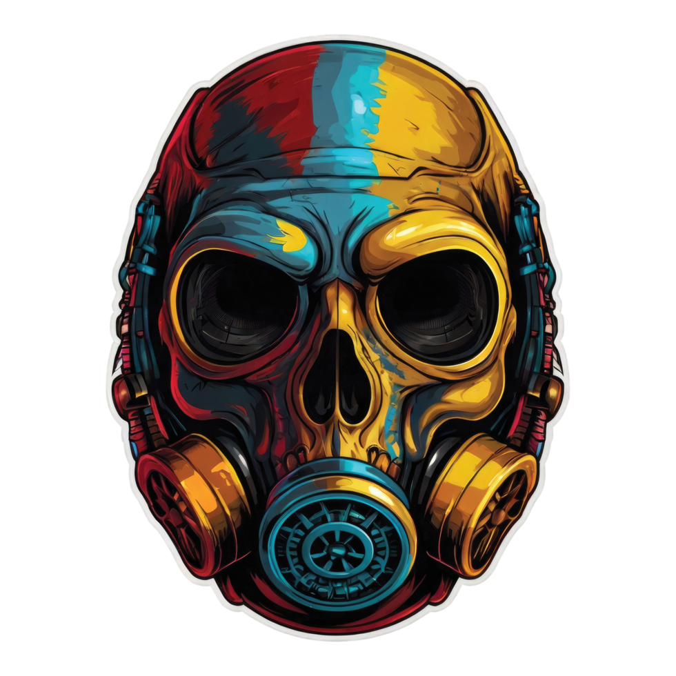 A skull wearing a gas mask and goggles. png