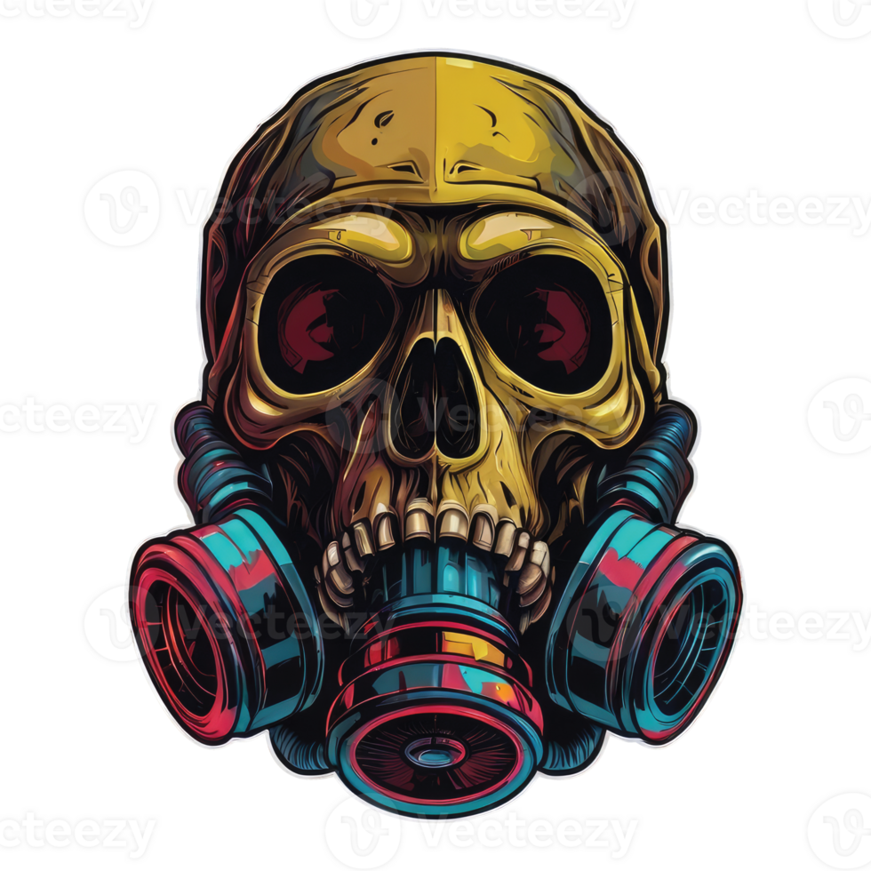 A skull wearing a gas mask and goggles. png