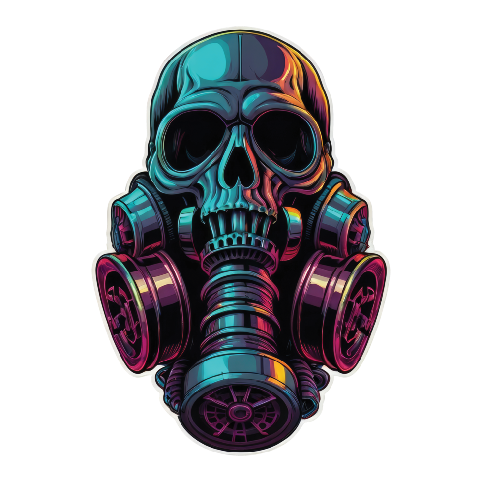 A skull wearing a gas mask and goggles. png