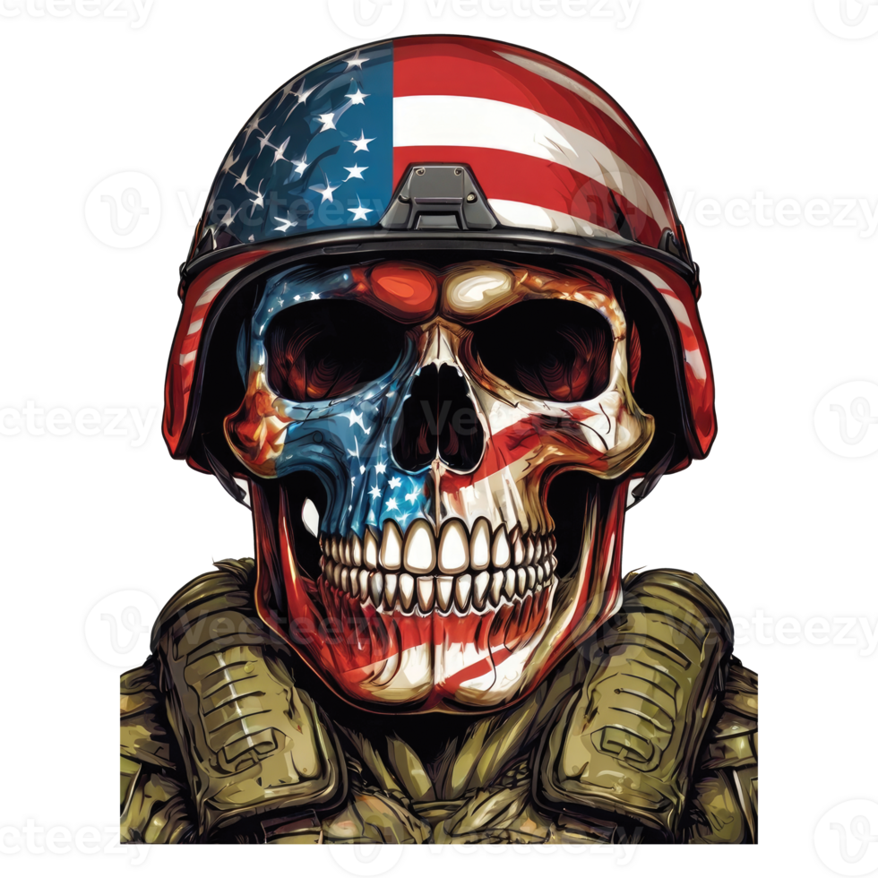 Skull with american flag in grunge style, independence day veterans day 4th of July and memorial day png