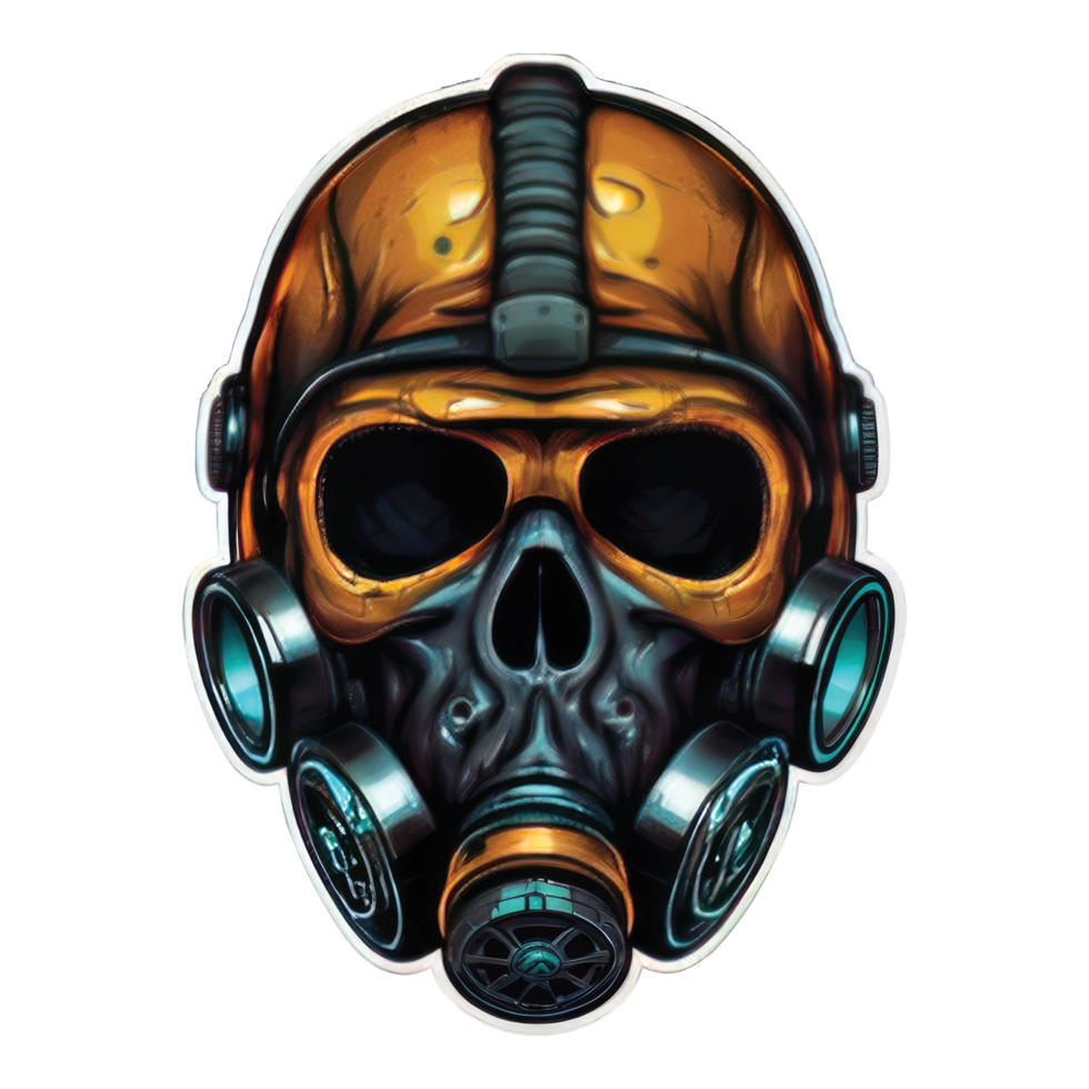 A skull wearing a gas mask and goggles. png