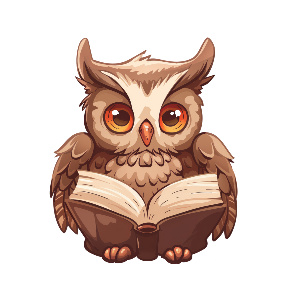 Smart wise owl with a book png
