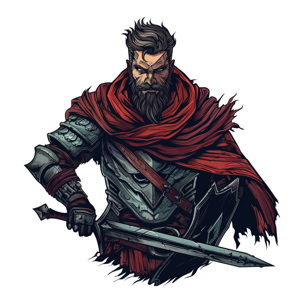 Old knight warrior holding sword and shield png