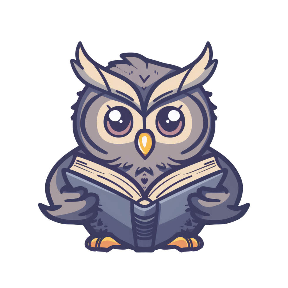 Wise owl reading a book png