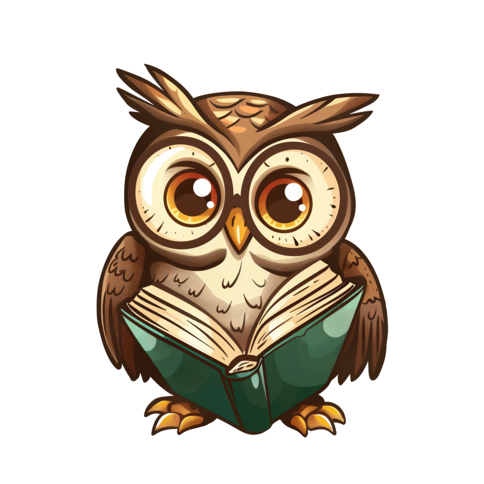 Owl cartoon reading a book png