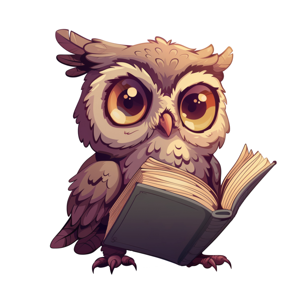 Smart wise owl reading book png