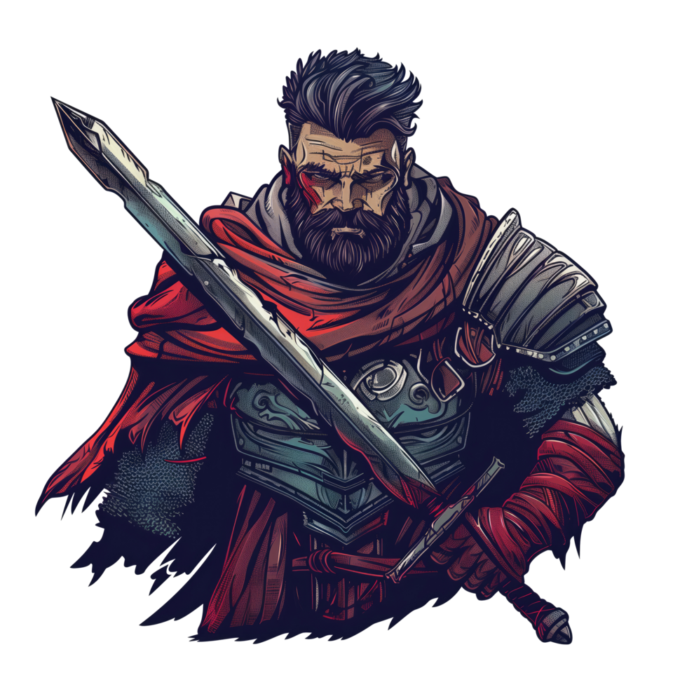 Illustration of old warrior with sword png