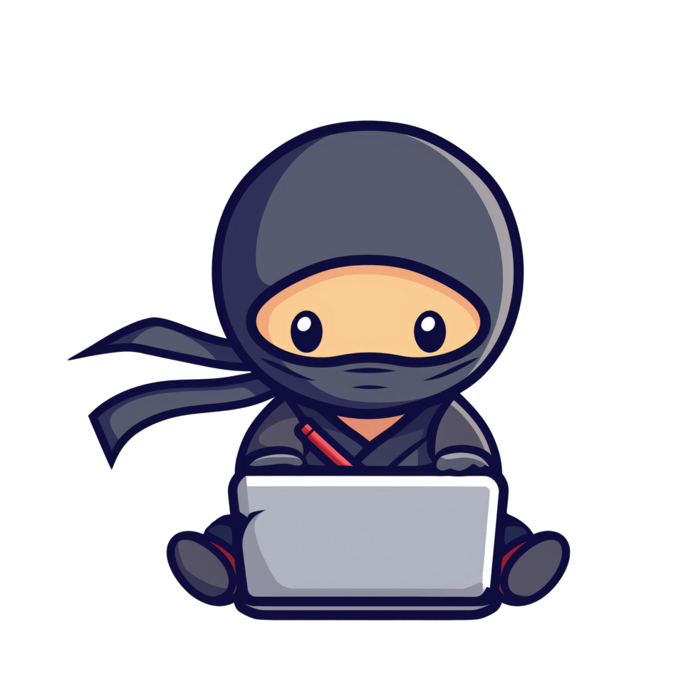 Illustration of ninja using a laptop png
