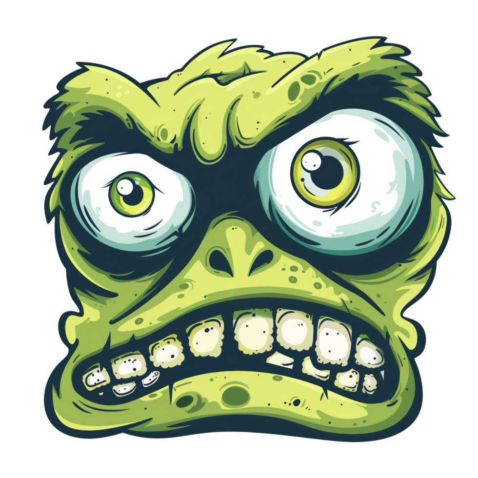 Green zombie monster cartoon head png