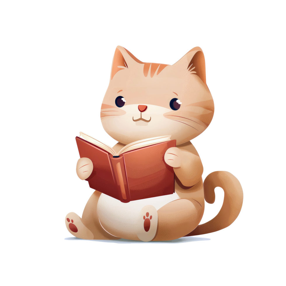 Cute cat cartoon reading book png