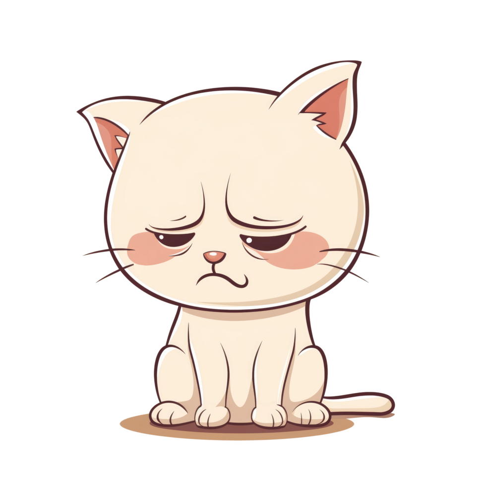 Cartoon illustration of sad and regretful cat png