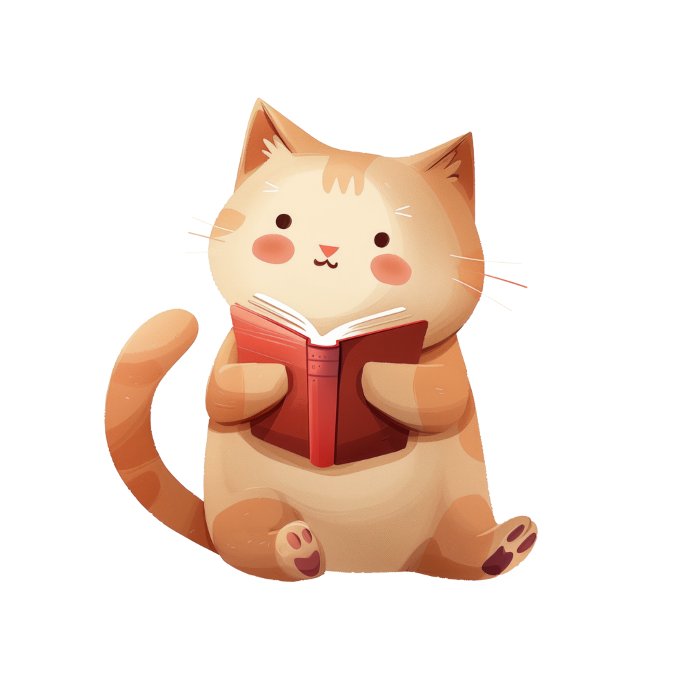 Cute cat reading. World book day png