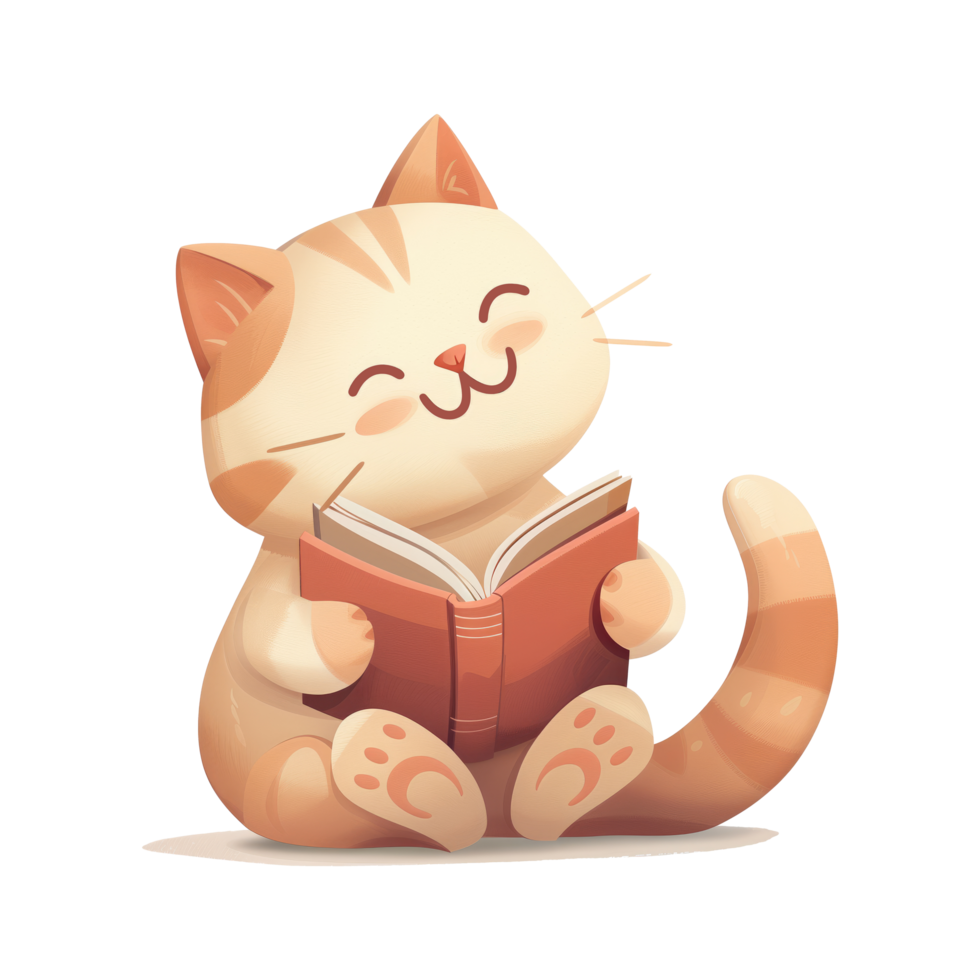 Cute cat reading book png