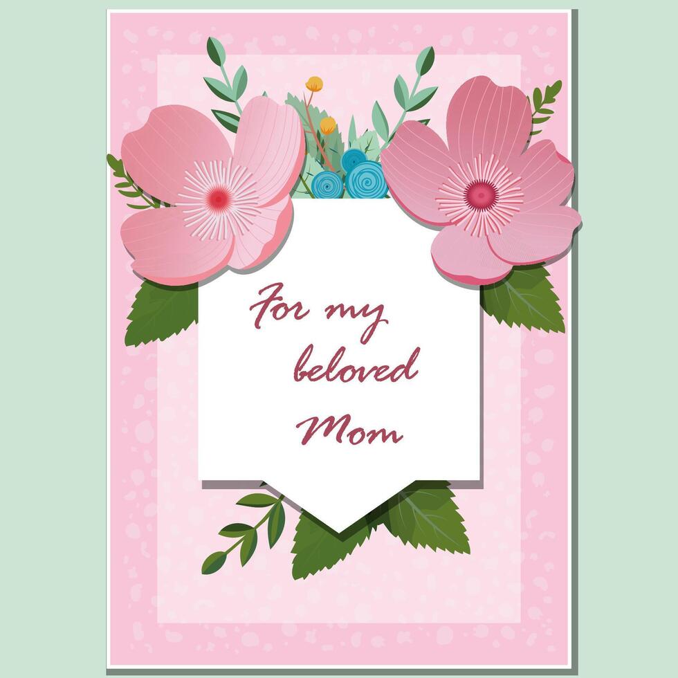 Mother's Day card with flowers and leaves in pink colors vector