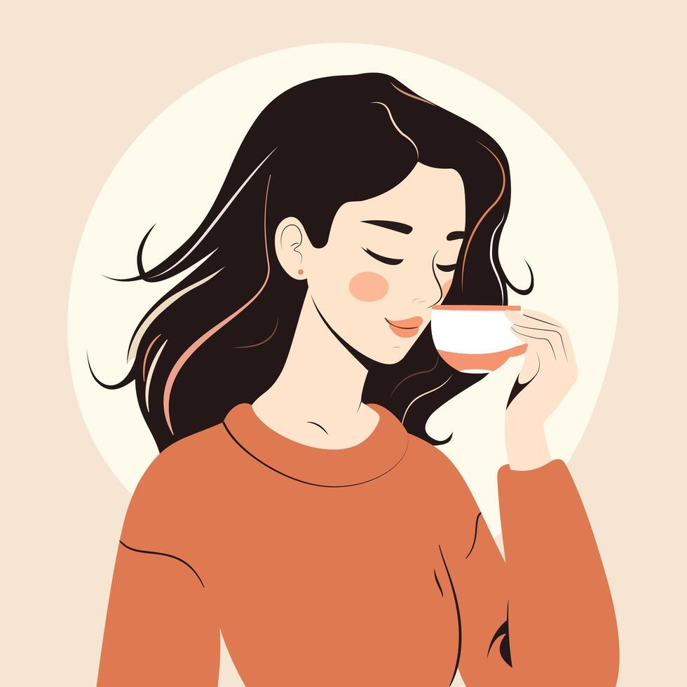 Girl drinking coffee vector