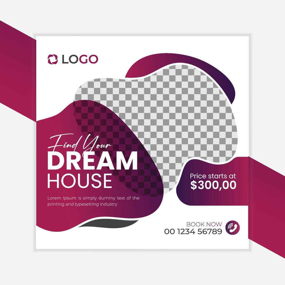 Real estate house property sale social media post or square banner template vector