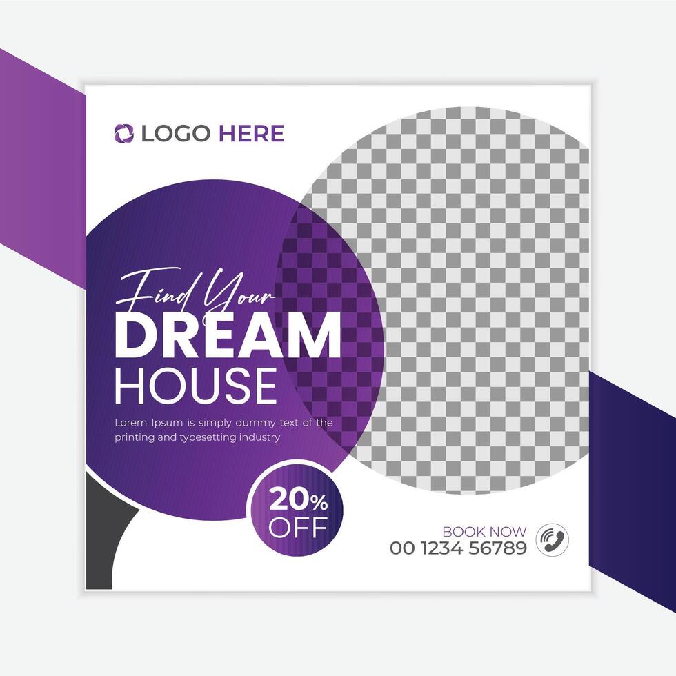 Real estate house property sale social media post or square banner template vector