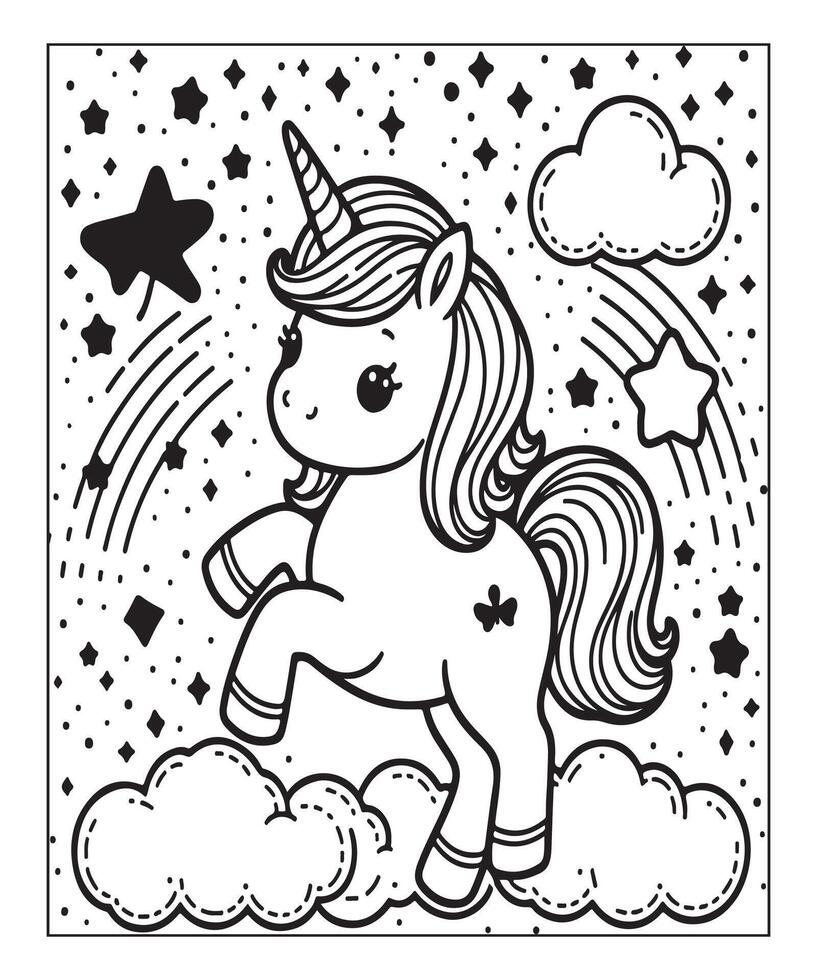 Cute unicorn coloring page for kids vector