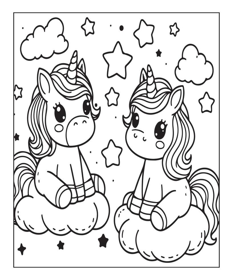 Cute unicorn coloring page for kids vector