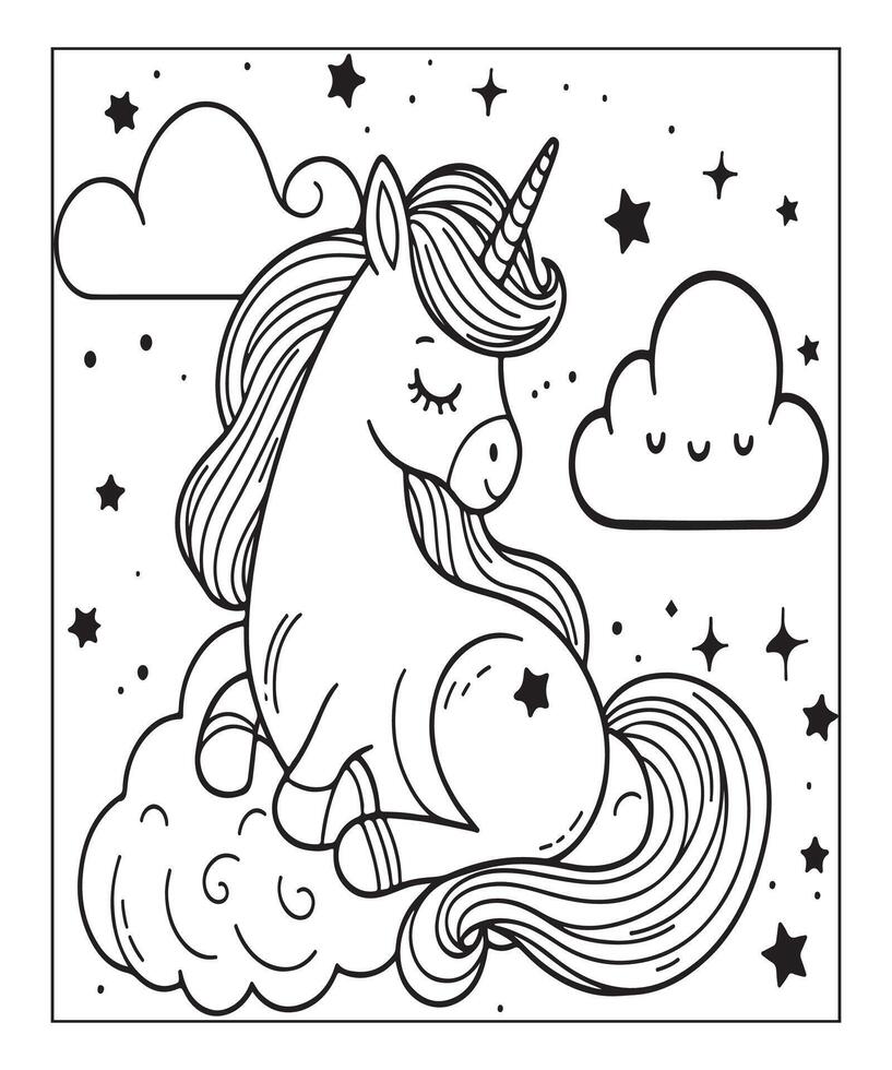 Cute unicorn coloring page for kids vector